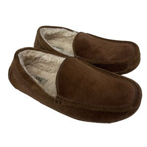 UGG Ascot Corduroy II Moccasin Brown Leather Sherpa US Mens 11 Slippers